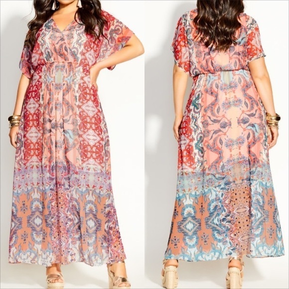 CITY CHIC Punch Adisa‎ Mirror flowy boho Maxi Dress - Picture 1 of 6